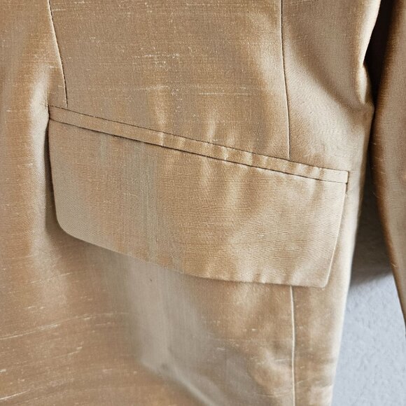 Linda Allard/Ellen Tracy SZ 10 100% Silk Shiny Tan Gold Blazer Designer Classic - Picture 3 of 13